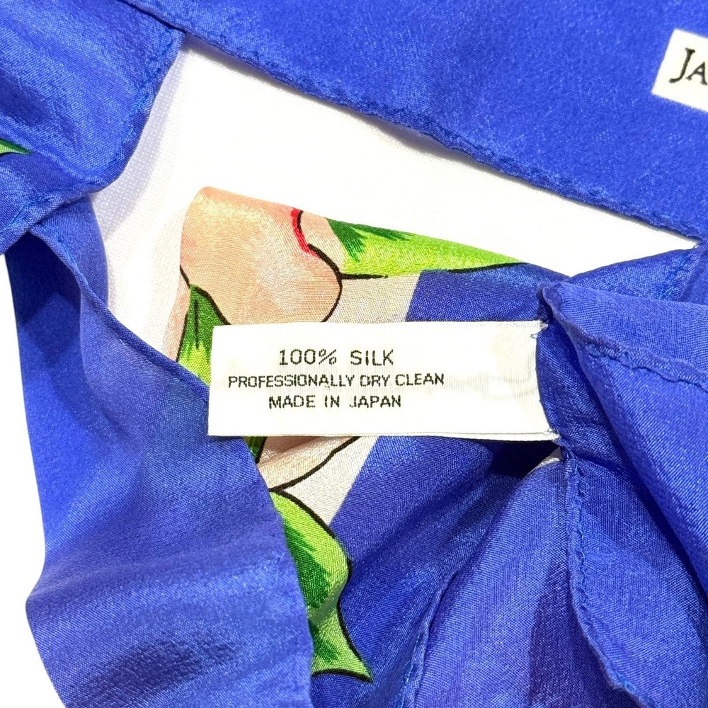 Jacqueline Ferrar Silk Scarf Vintage Floral Blue White Striped Japan 10 x 51" - Picture 4 of 5